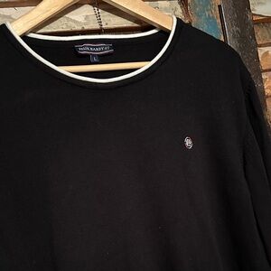 Blue with red & white waistband & sleeve cuff Crewneck Sweater by Felix Hardy